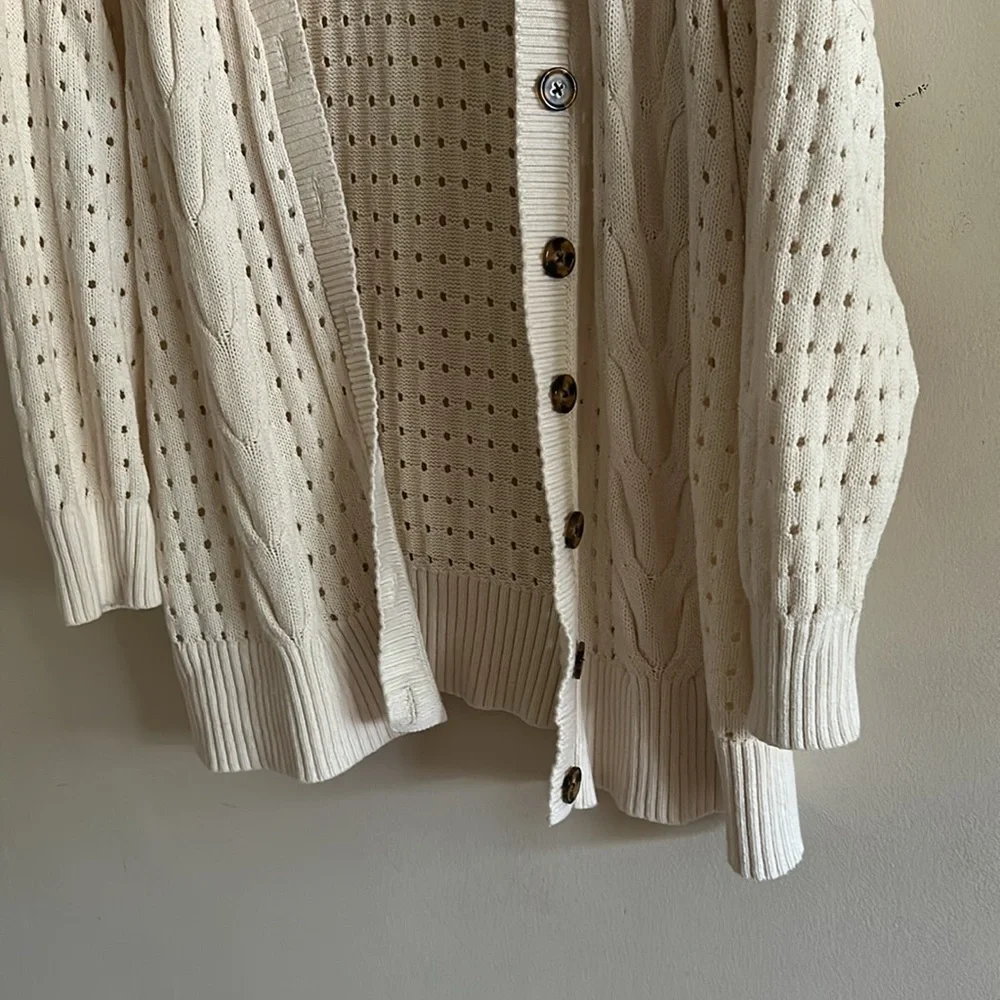 Torrid Cream Open Cable Knit Button Down Drop Shoulder Boyfriend Cardigan 3X - Picture 10 of 14